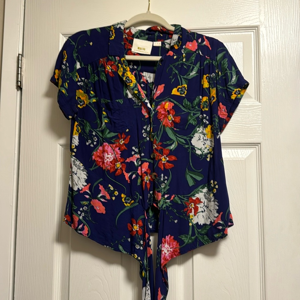 Anthropologie Floral Hawaiian tie shirt